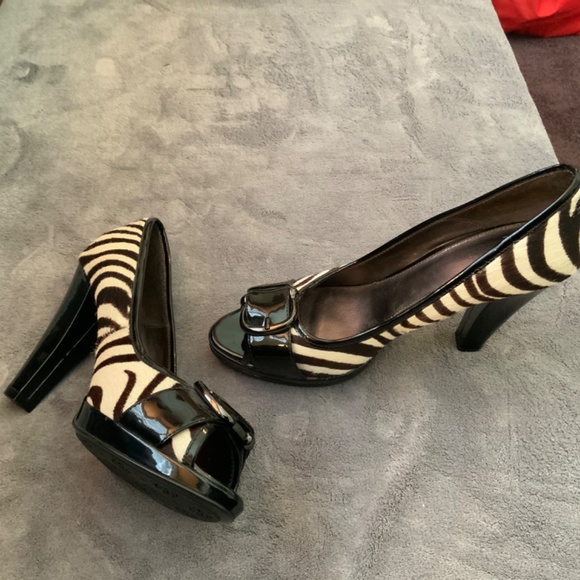 Isola Zebra Print Peep-Toe Pumps - Picture 1 of 4